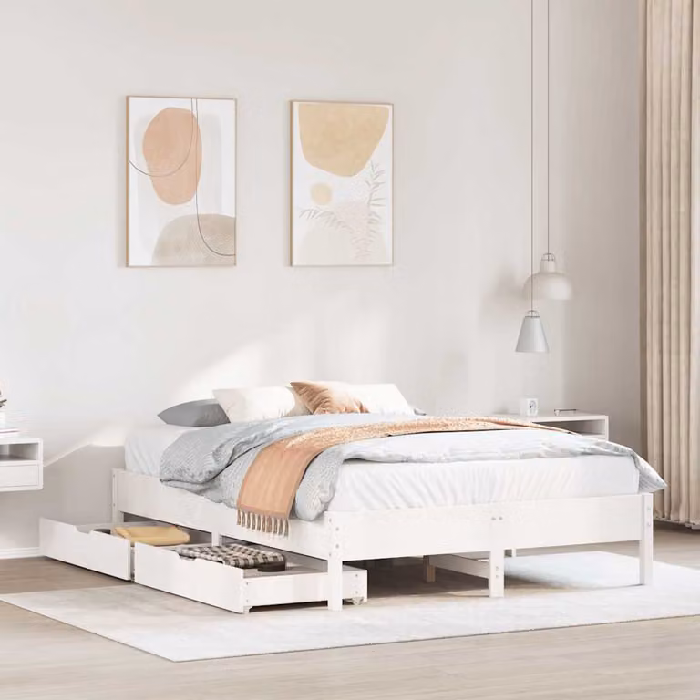Letto in legno massello di pino vidaXL Bianco L: 140.5 cm, P: 195.5 cm, H: 36.5 cm