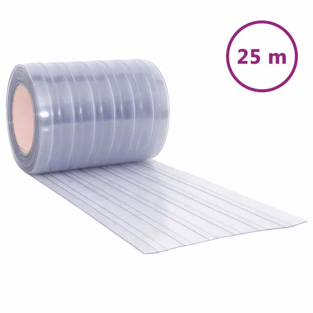 Tenda a strisce trasparente in poliestere con proprietà termoisolanti e fonoassorbenti, L: 30 cm x Lunghezza: 25 m