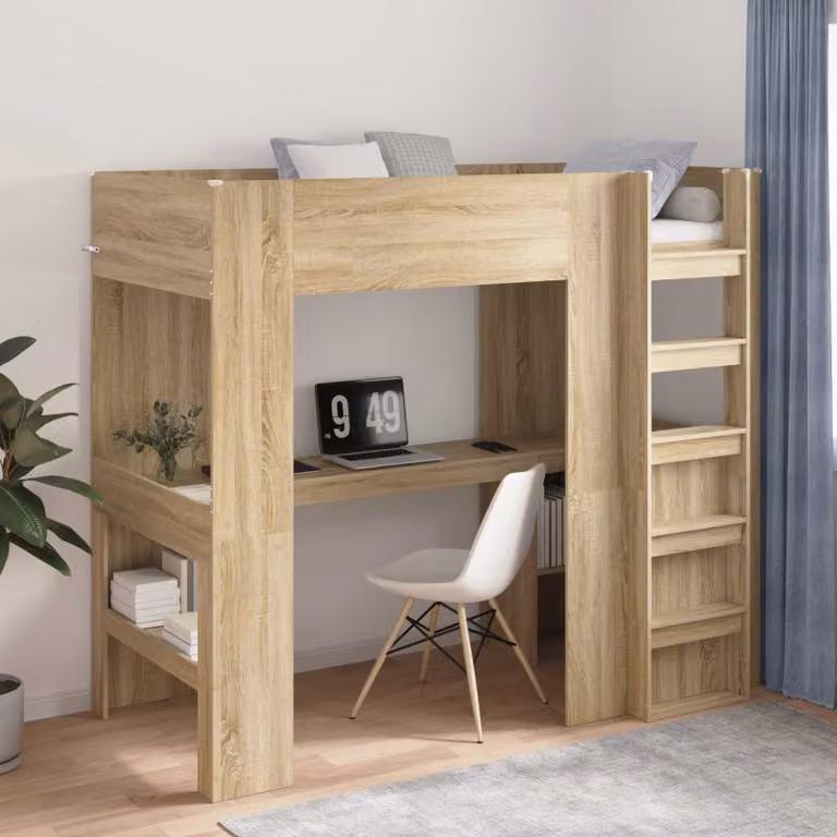 vidaXL Struttura letto a castello con scrivania in legno Rovere Sonoma, L/P/H: 190 x 90 x 175 cm