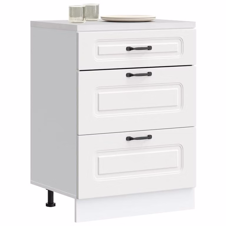 Base da cucina moderna vidaXL Kalmar Bianco in legno e MDF con ante a cerniera e cassetti interni L: 60,0 cm, P: 46,0 cm, H: 81,5 cm