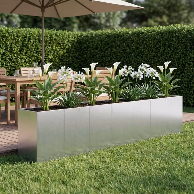 Vaso da giardino vidaXL in acciaio zincato Argento L: 280 cm, P: 40 cm, H: 60 cm
