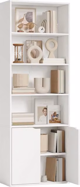Libreria Xylo con 2 ante e 4 ripiani aperti in legno bianco, L: 59 cm, P: 29 cm, H: 180 cm