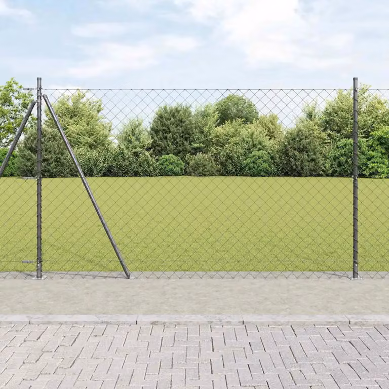 Recinzione a maglie vidaXL con base in cemento in acciaio rivestito in PVC, Grigio, L: 25 m, H: 1,5 m