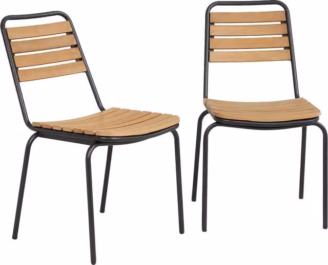 Set di 2 sedie da giardino Outsunny impilabili in acciaio e legno naturale marrone, resistenti alle intemperie e UV