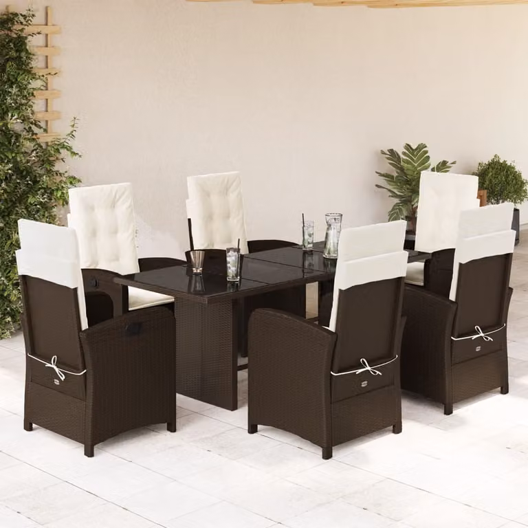 Set da Pranzo da Giardino 7pz vidaXL in Polyrattan Marrone con Piano in Vetro