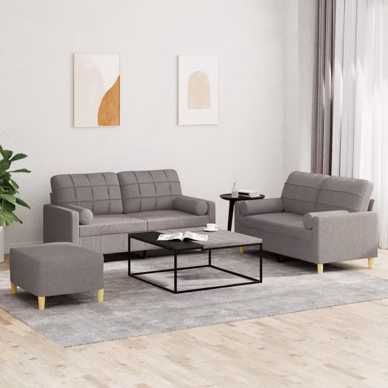 Set di Divani 3 Pezzi vidaXL a Forma di L in Tessuto con Cuscini, Grigio e Beige, Stile Moderno per il tuo Soggiorno