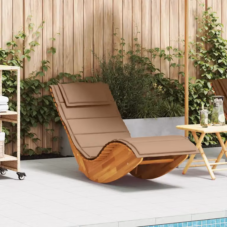 vidaXL Lettino a Dondolo in Legno di Acacia con Cuscino Beige e Marrone per Giardino e Terrazzo