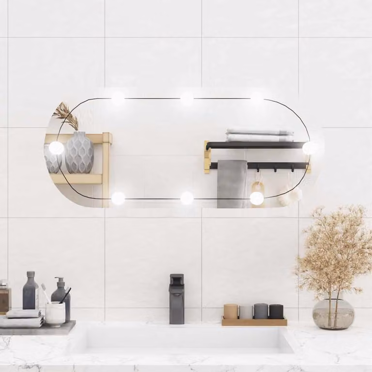 Specchio da parete ovale con luci LED vidaXL, colore argento, L: 35 cm, H: 80 cm