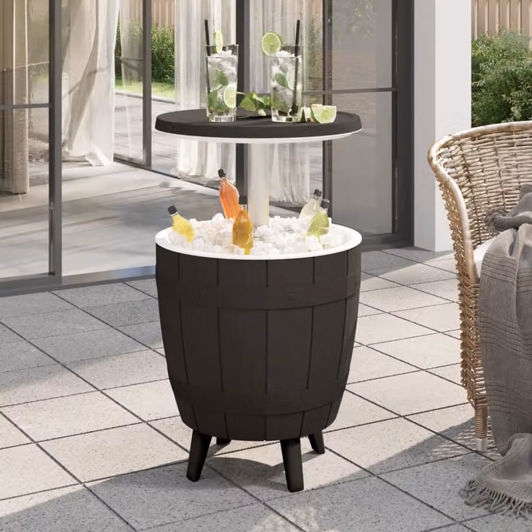 vidaXL Tavolo da giardino 3 in 1 in polipropilene nero resistente alle intemperie e ai raggi UV con altezza regolabile