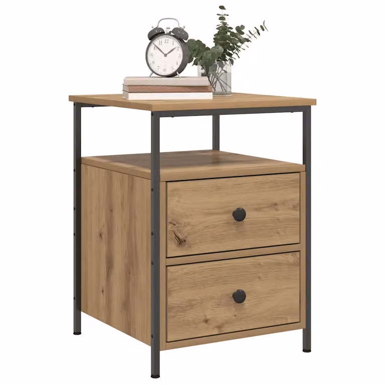 Set di 2 comodini vidaXL in legno multistrato e metallo, stile moderno, colore rovere, L/P/H: 44 x 45 x 60 cm