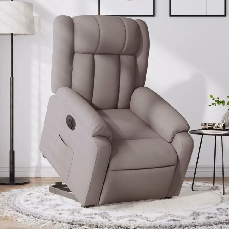 vidaXL Poltrona Alzapersona Reclinabile Elettrica in Tessuto Beige e Grigio