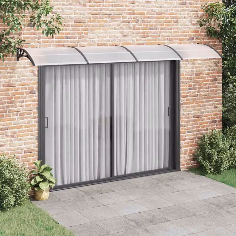 Tettoia per porta vidaXL in policarbonato e alluminio, Nero e Trasparente, L: 400 cm, P: 75 cm