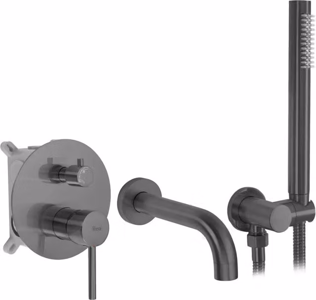 Rubinetto da vasca incassato Rea Lungo Titan con miscelatore monocomando e set doccia in finitura gunmetal