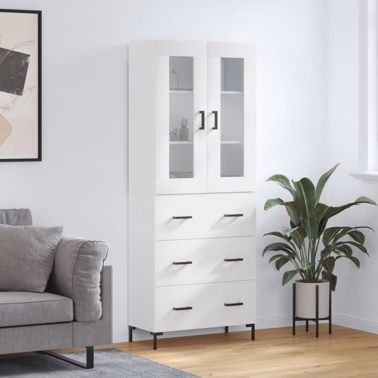 Credenza moderna vidaXL bianca con ante in vetro e ripiani interni, L: 69,5 cm, P: 34 cm, H: 180 cm