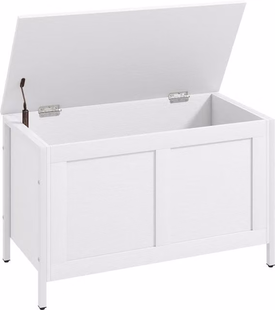 Baule Contenitore HOMCOM da 95 L con Coperchio e Cerniera di Sicurezza, Bianco Venato, L 80 cm x P 40 cm x H 50 cm