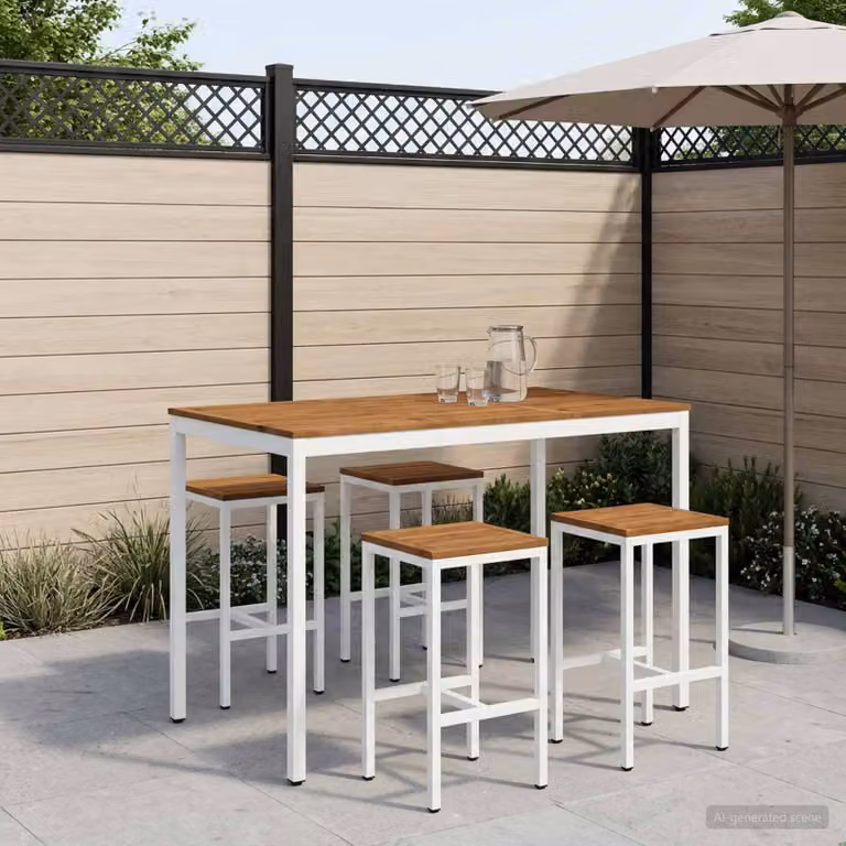 vidaXL Tavolo Bar da Giardino NAARDEN in Legno di Acacia, Naturale e Bianco, L: 60 cm, P: 60 cm, H: 105 cm