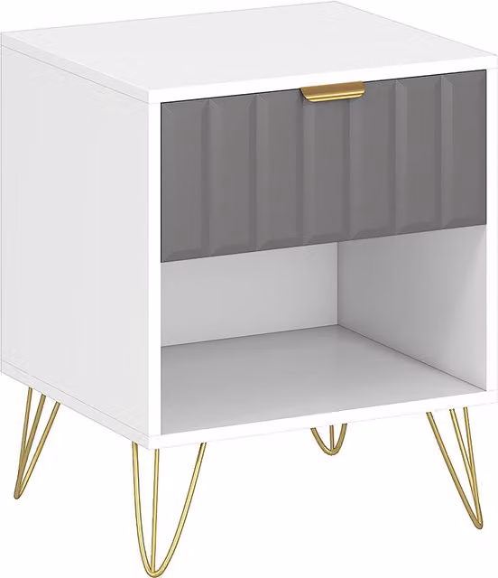 Comodino HOMCOM bianco con vano aperto, cassetto e gambe in acciaio, L 45 cm x P 40 cm x H 55 cm