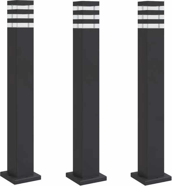 Set di 3 lampade da terra per esterni in alluminio e plastica, colore nero, modello moderno con illuminazione up and down, Altezza: 80 cm