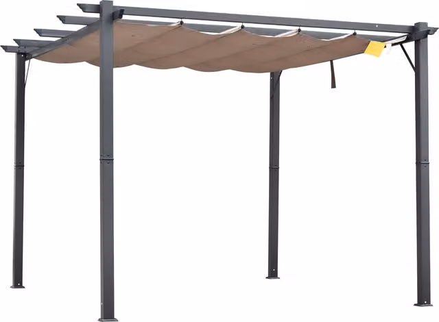 Pergola da Giardino Outsunny con Tettuccio Retrattile Anti UV e Telaio in Alluminio, Grigio o Marrone, 300 x 300 cm