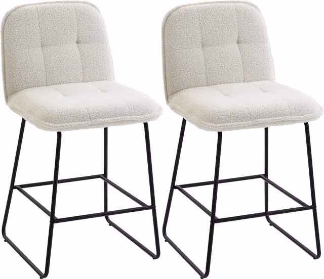 Set di 2 sgabelli da bar HOMCOM con seduta extra-larga imbottita in tessuto bouclé beige e struttura in metallo