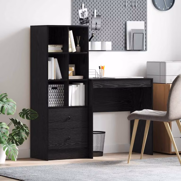 Set di 2 Scrivanie moderne vidaXL in MDF laminato, colore Nero e Marrone, L 125,5 cm x P 50 cm x H 127 cm