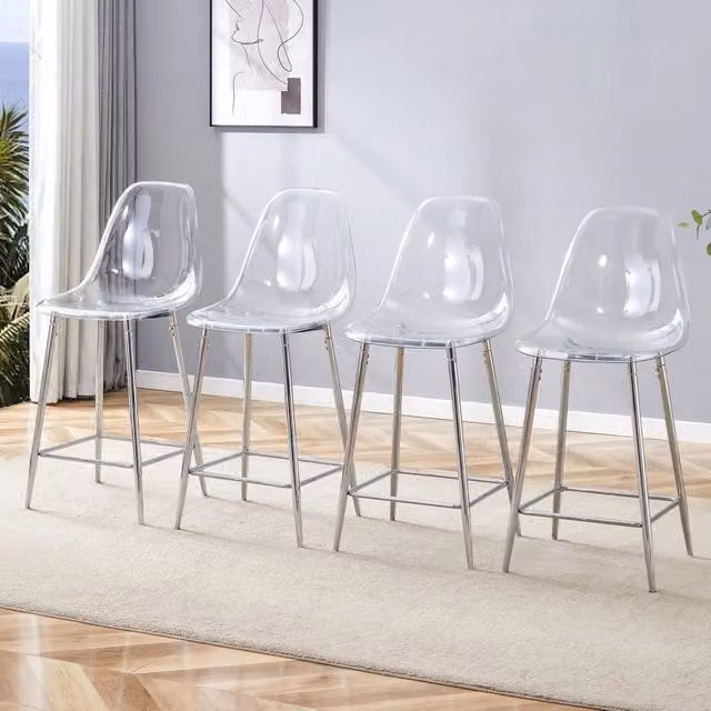 Sgabello da bar moderno WISHDOR trasparente con struttura in metallo argento per cucina e zona pranzo L/P/H: 47 x 48 x 68,5 cm