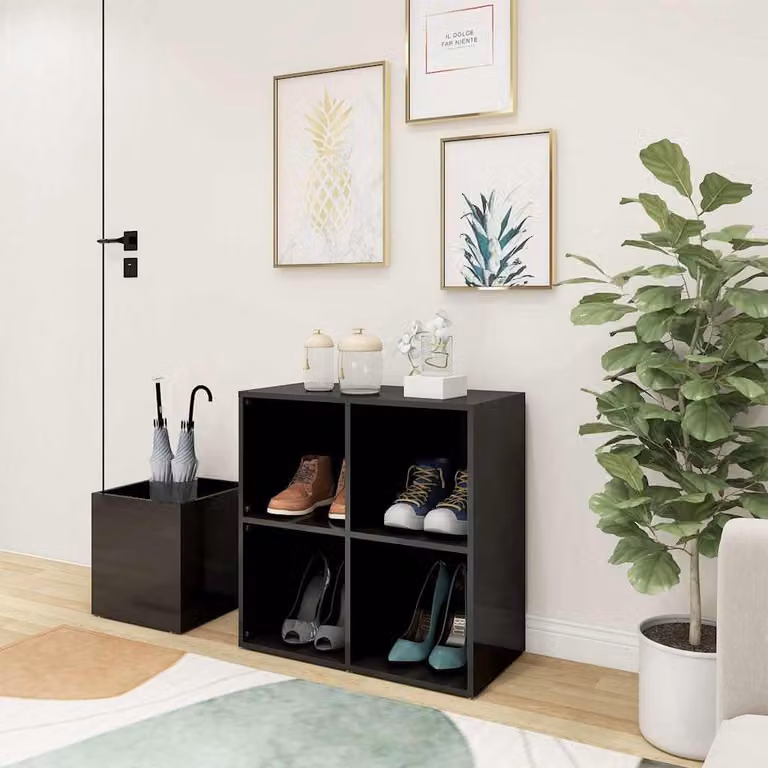 Scarpiera da ingresso vidaXL in legno multistrato grigio e nero lucido, L 105 x P 35,5 x H 70 cm