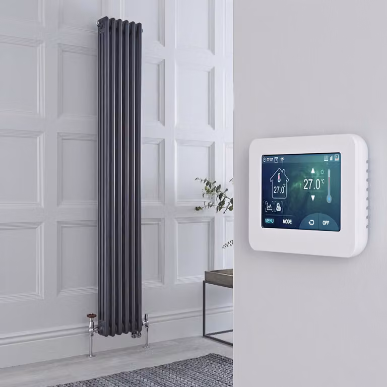 Radiatore Misto Verticale Regent in Acciaio Antracite con Termostato WiFi, Display Touchscreen e Controllo App, H: 180 cm, L: 29 cm