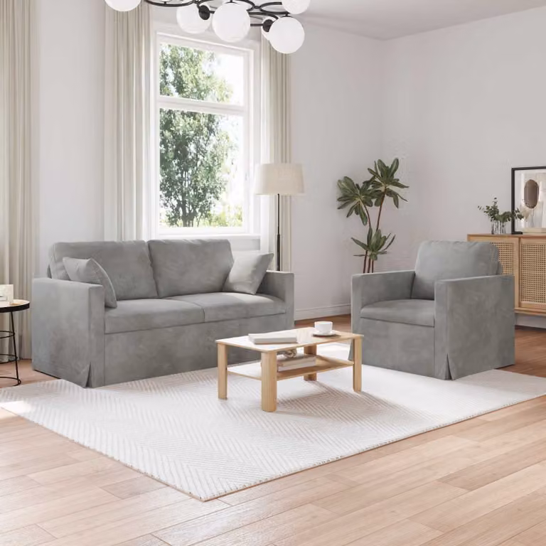 Set di 2 divani moderni vidaXL in velluto grigio con struttura in metallo e coperture rimovibili