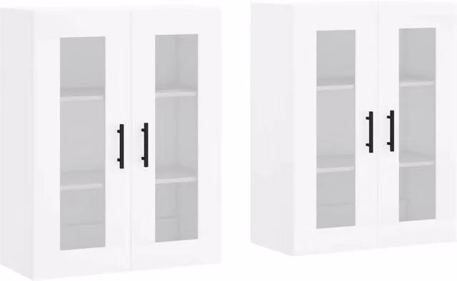 Set di 2 pensili da parete moderni HELLOSHOP26 in legno composito bianco lucido con ante in vetro L: 69,5 cm, P: 34 cm, H: 90 cm