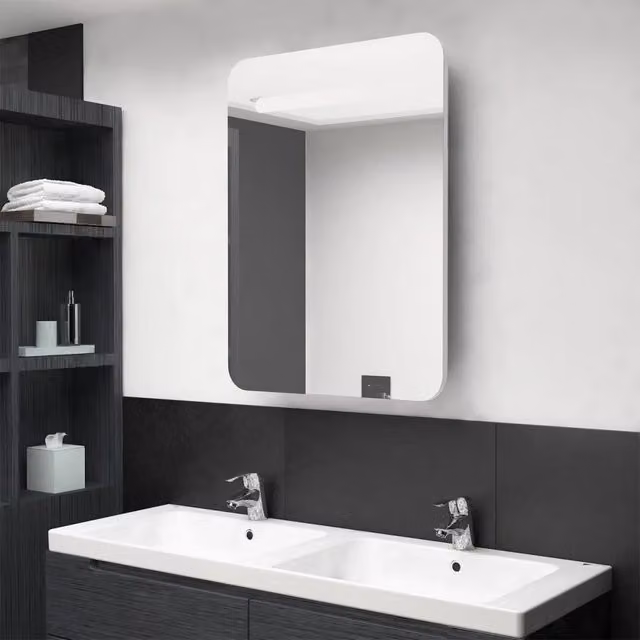 Armadietto da bagno VIDAXL con specchio e illuminazione LED, bianco lucido, L: 60 cm, P: 11 cm, H: 80 cm