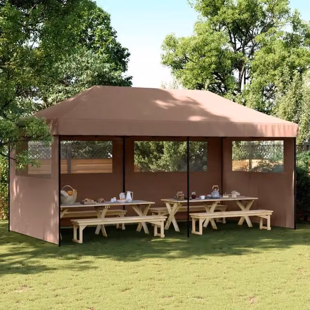 Tendone per feste pieghevole pop-up Videx con 3 pareti e finestra, marrone e nero, L/P/H: 580 x 315 x 292 cm