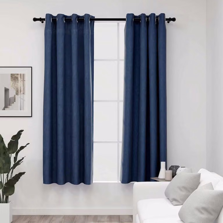 Set di 2 tende oscuranti vidaXL con effetto lino e occhielli, colore blu, L: 140 cm, H: 175 cm
