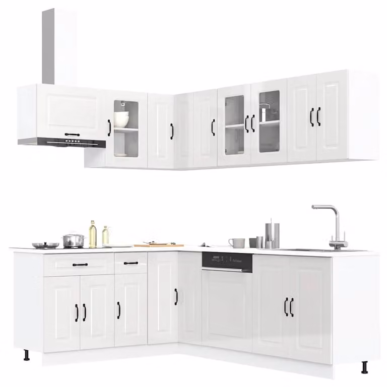 Set di mobili da cucina moderno vidaXL Kalmar composto da 11 pezzi in bianco lucido