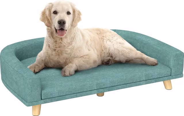 Divano per cani di taglia grande PawHut con gambe rialzate e cuscino sfoderabile, Verde, L 98 x P 67 x H 25 cm