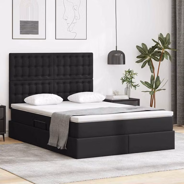 Letto con contenitore e illuminazione LED vidaXL in pelle sintetica nera, L/P/H: 140 x 200 x 144 cm