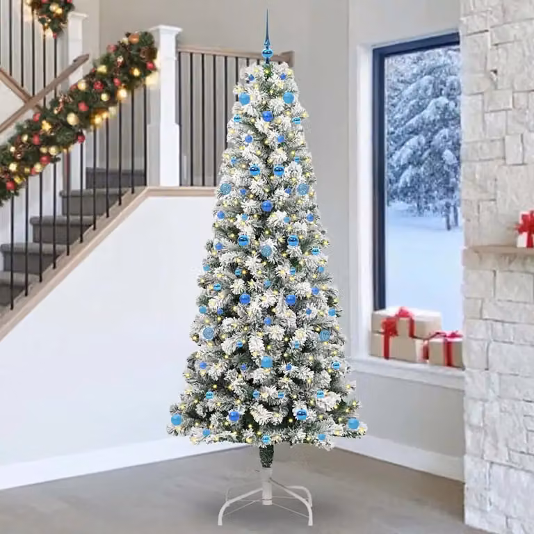 Albero di Natale Artificiale vidaXL con Rami Pieghevoli, Verde e Bianco, con Luci LED Warm White e Altezza: 240 cm