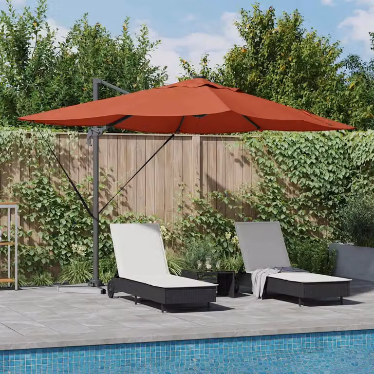Ombrellone a braccio mobile vidaXL in poliestere e alluminio, colore terracotta, L: 352 cm, P: 251 cm, H: 265 cm