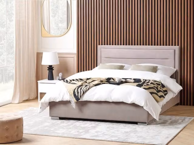 Letto matrimoniale Beliani in velluto beige con contenitore e design moderno, L/P: 180 x 200 cm