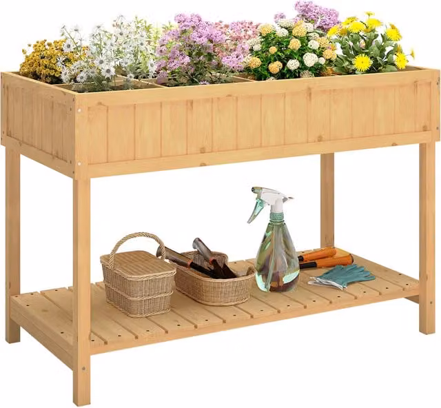 Orto Urbano da Giardino XYLO in Legno di Abete Naturale con Ripiano L/P/H: 110 x 46 x 76 cm