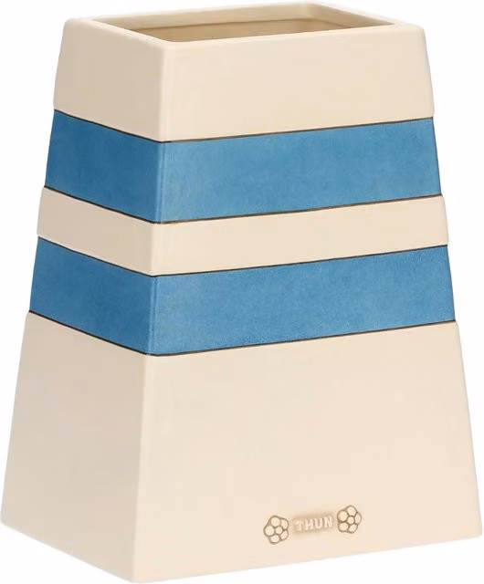 Vaso Chroma grande THUN in ceramica blu e multicolore con motivo a righe e design moderno quadrato
