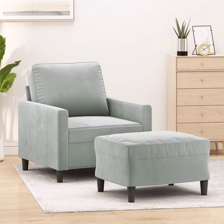 vidaXL Poltrona con Poggiapiedi in Velluto Grigio con Design Moderno
