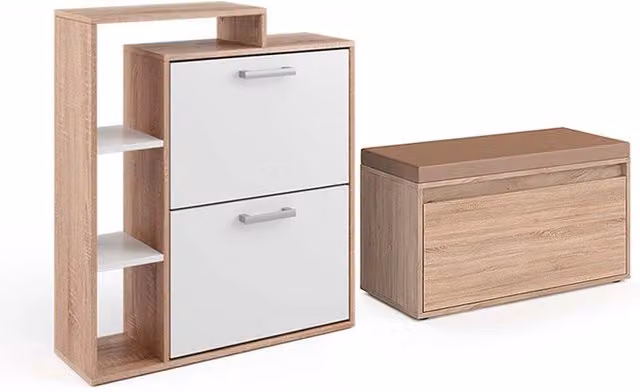 Scarpiera da ingresso Orlando Vicco beige con banco, 2 parti