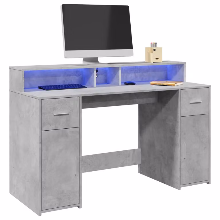 Scrivania da computer moderna vidaXL in MDF grigio con piano rettangolare L: 140 cm, P: 55 cm, H: 91 cm