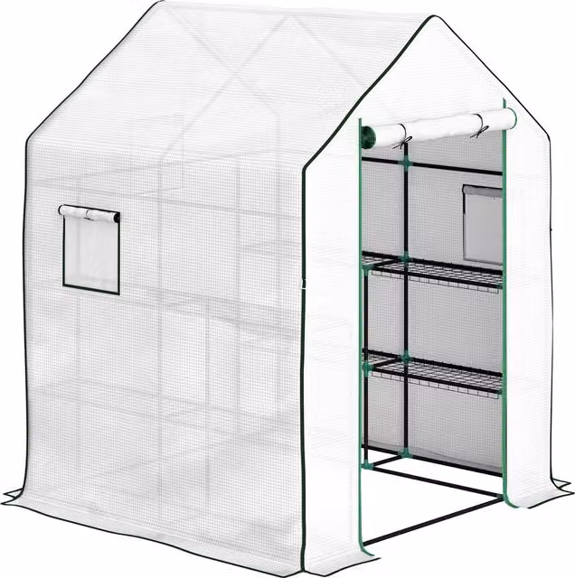 Outsunny Serra da Esterno con 6 Ripiani, Copertura in PE e Telaio in Acciaio, Bianco, L 140 cm x P 143 cm x H 190 cm