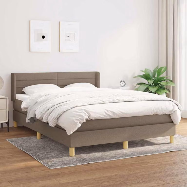 vidaXL Letto Ibrido con Giroletto a Molle e Materasso in Tessuto Beige e Bianco, L/P/H: 147 x 190 x 88 cm