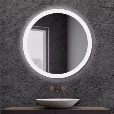 Specchio da bagno tondo con cornice LED serigrafata bianco naturale, diametro: 80 cm