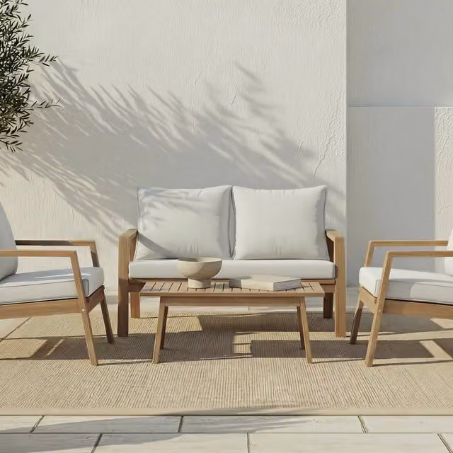 Banak tavolino da giardino rettangolare in legno di acacia marrone e beige