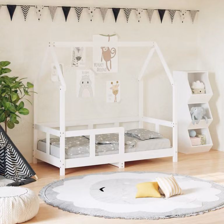 vidaXL Giroletto per Bambini in Legno Massello di Pino Bianco L: 140 cm, P: 70 cm