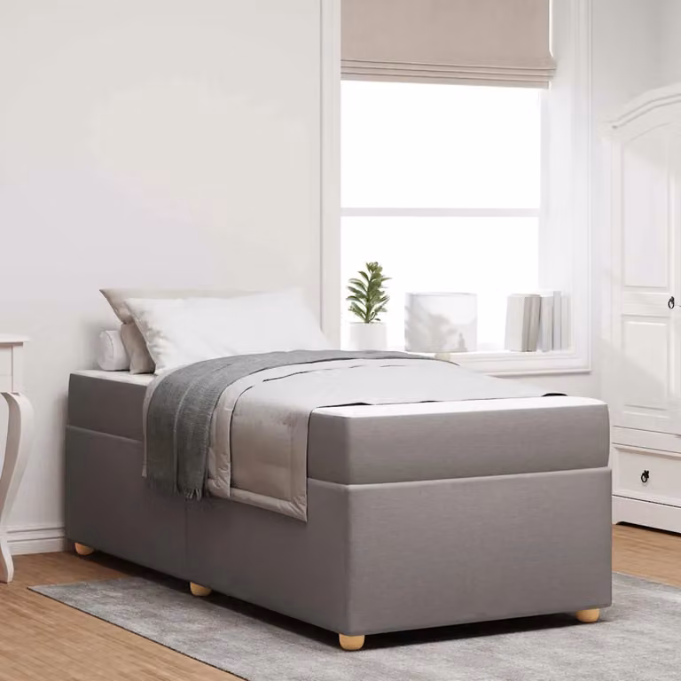 Struttura del letto moderna Talpa vidaXL in tessuto e legno, L/P/H: 90 x 190 x 66 cm, disponibile in beige o grigio